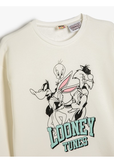 Koton Sweatshirt Looney Tunes Baskılı Lisanslı Uzun Kollu Bisiklet Yaka Şardonlu Ekru 5wkg10435ak Ekru