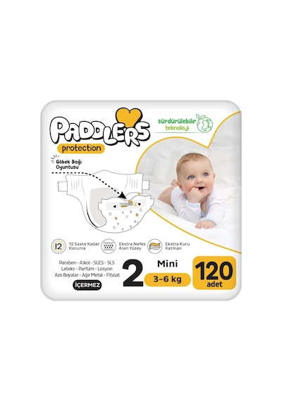 Protection Bebek Bezi 2 Numara Mini 3-6 Kg 120 Adet 2 Li Jumbo Set, Maksimum Koruma
