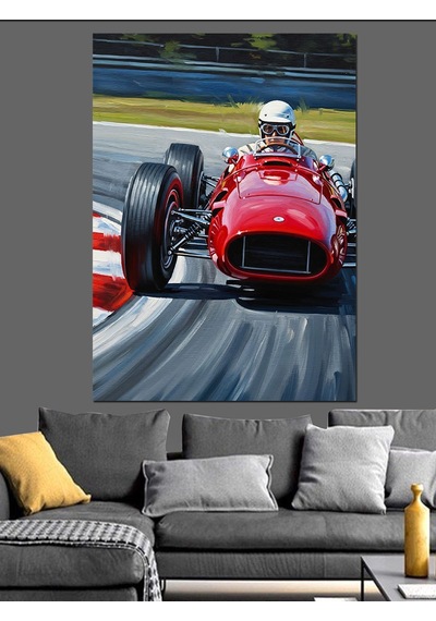 Ahşap Tablo Kırmızı Formula Yarış Arabası