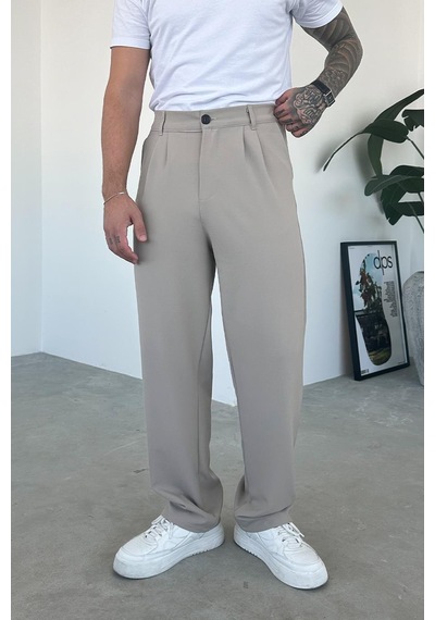 Bej Premium Relaxed Fit Kumaş Pantolon Bej