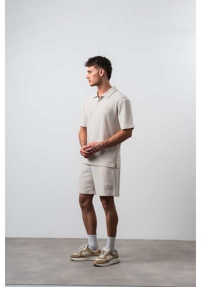 Erkek 242 Nakışlı Regular Fit T-shirt Şort Takım Bej