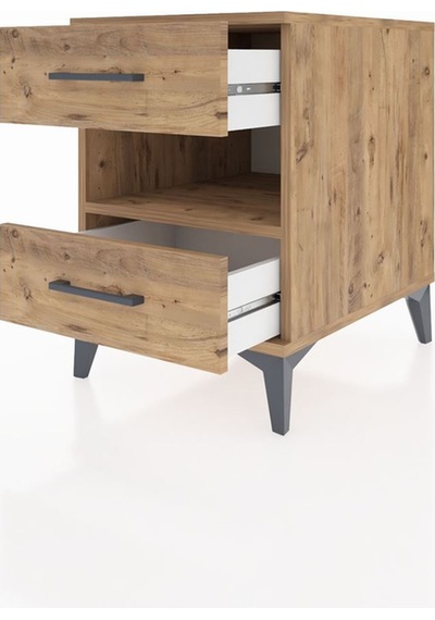 Kronos Komodin Tek Raflı 2 Çekmeceli 44x59x64 Çam-çam Atlas Çam