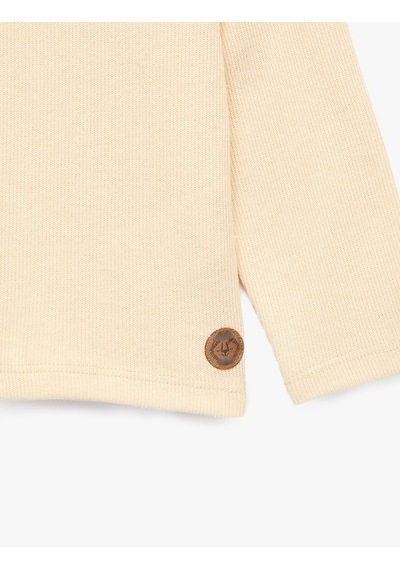 Koton Düğmeli Uzun Kollu Bisiklet Yaka Pamuklu Sweatshirt Bej 7wmb10016tk Ekru