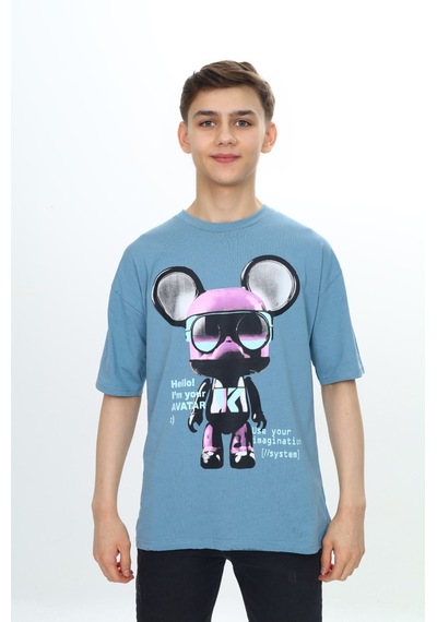 Toontoy Kids Toontoy Erkek Çocuk Robot Baskılı Tişört Mavi