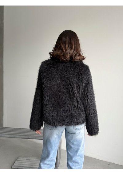 Verymoda Yapay Kürk Kadın Ceket Fermuarlı, Yumuşak Dokulu Modern Kışlık Mont F2037 Siyah