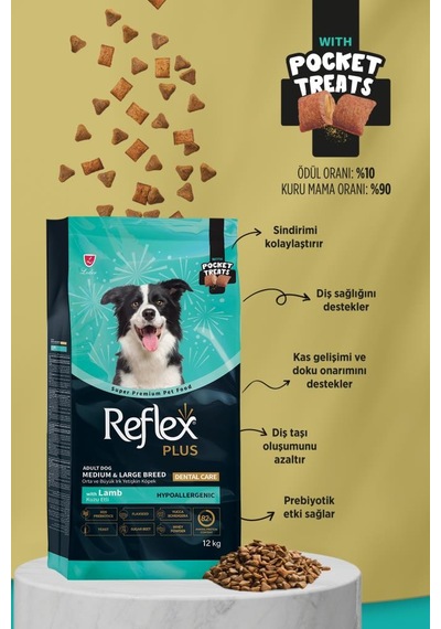 Reflex Plus Pocket Treats Orta Ve Büyük Irk Kuzu Etli Yetişkin Köpek Maması 12 Kg