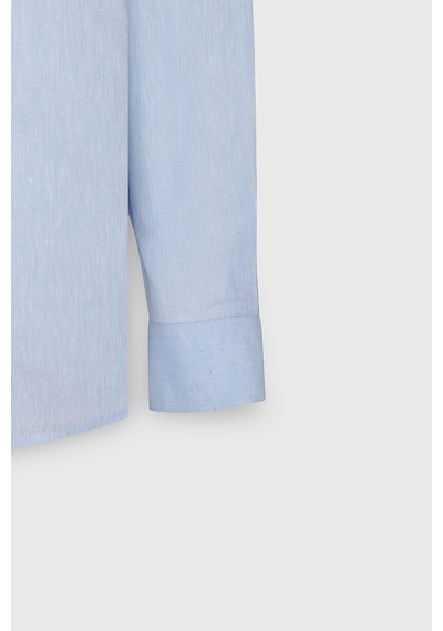 AC&Co / Altınyıldız Classics Erkek Acık Mavı Comfort Fit Rahat Kesim Düğmeli Yaka Casual Keten Gömlek Acık Mavı Açık Mavi