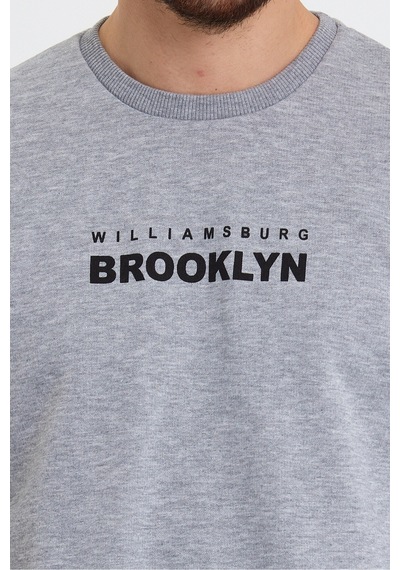 Erkek Bisiklet Yaka Rahat Kalıp 3 İplik Kalın Brooklyn Baskılı S 001