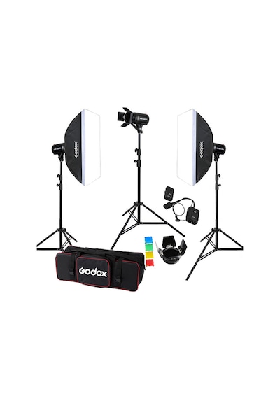 Godox E250 III W/S 3'lü Paraflaş Set + Çekim Çadırı 120x120 Cm
