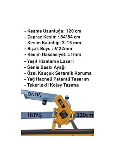 Onon Slim - 120lik Lazerli Kesim Uzun Seramik Granit Fayans Kesme Makinası 1200mm