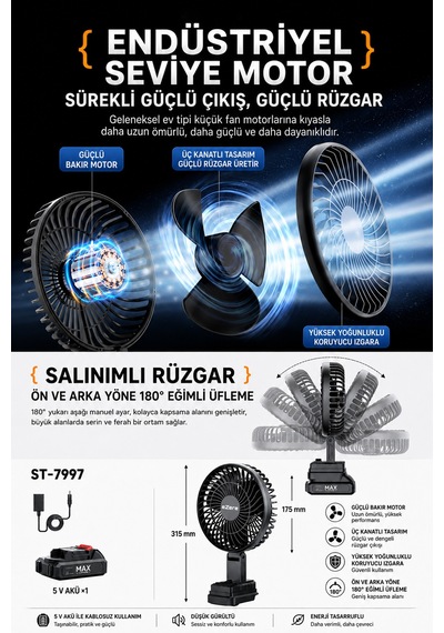 Ezere Airmax Şarjlı Taşınabilir Outdoor Fan Vantilatör St-7997