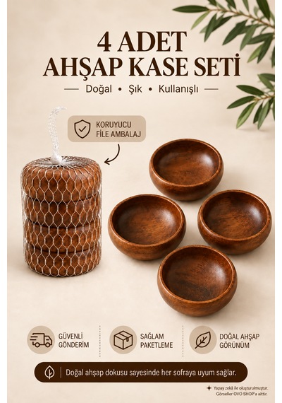 Bambu Çerezlik Oval 4'lü Set Koyukahve Koyu kahverengi