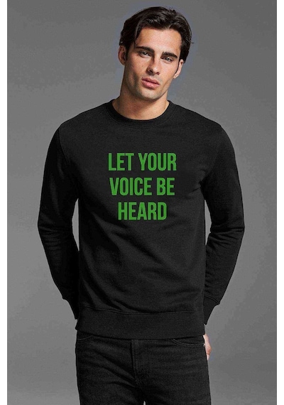 Let Your Voice Be Heard Baskılı Siyah Erkek Örme Sweatshirt