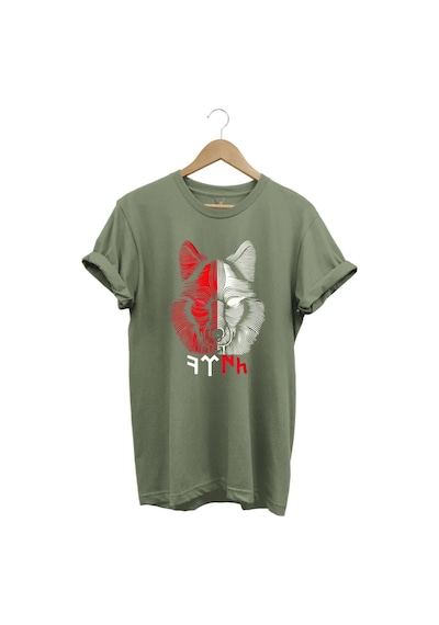 Türkiye Bozkurt Göktürkçe Türk Yazısı Ve Kurt Baskılı Kırmızı Beyaz %100 Pamuk Regular Fit T-shirt Haki