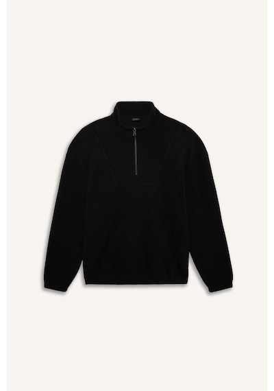 Defacto Boxy Fit Dik Yaka Yarım Fermuarlı Polar Sweatshirt E8632ax25wnbk81 Siyah