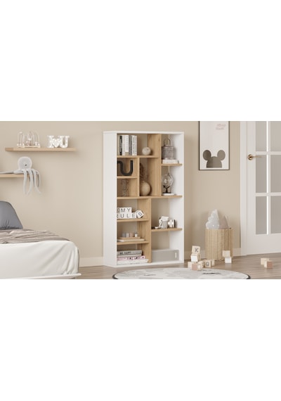 Robin Home Oscar Kitaplık 124cm Sepet-beyaz