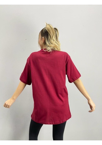 Flood Of Style Kadın Bordo New Rochelle Baskılı Oversize Bisiklet Yaka Tshirt