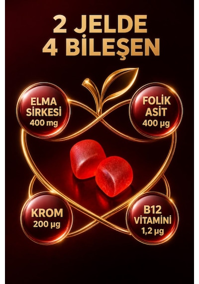 Y'our Gummie Apple Cider Vinegar Elma Sirkesi Folik Asit Krom ve B12 60 Gummies