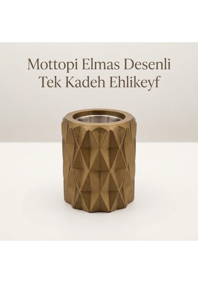 Mottopi Ehlikeyf Bronz Elmas Desenli,1 Kadeh Yuvalı,metal İç Hazneli,termojelli Soğutucu-bronz