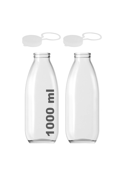 1000 Ml Şeffaf Sürahi Süt, Ayran, Su, Limonata, Meşrubat Şişesi 1000 Cc Askılı Kapaklı Cam Şişe 2 Adet 2, Şeffaf Askılı Kapak, 1000