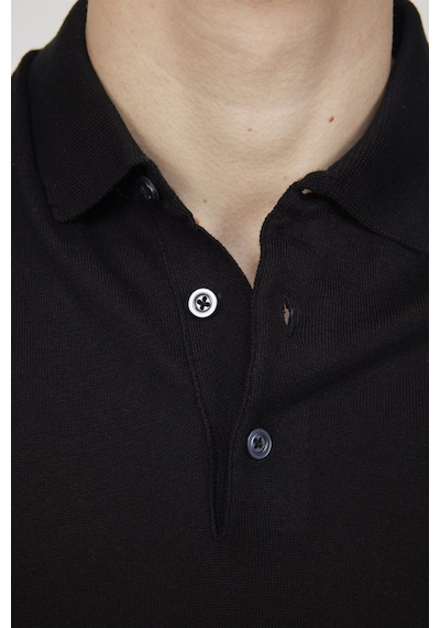 Tudors Erkek Slim Fit Dar Kesim Pamuklu Örme Triko Siyah Polo Yaka Tişört-27267-Siyah