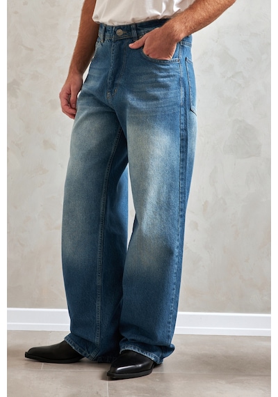 Erkek Ekstra Baggy Jean Pantolon Mavi