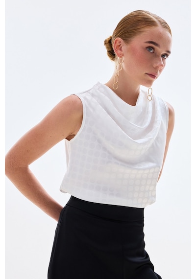 Sateen Puantiye Desenli Kolsuz Bluz - Ekru-136750 Ekru
