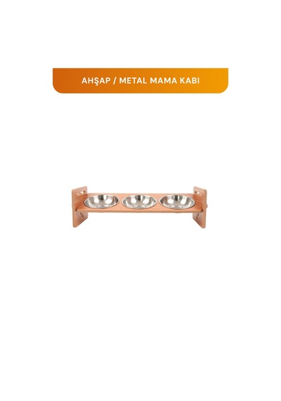 Ahşap Üç Gözlü Ayarlanabilir Kedi-köpek Mama Ve Su Kabı