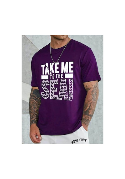 Medinenur Unisex Take Me Baskılı Bisiklet Yaka Tshirt Mor