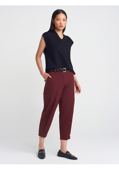 Dilvin 71590 Kemerli Crop Pantolon Bordo