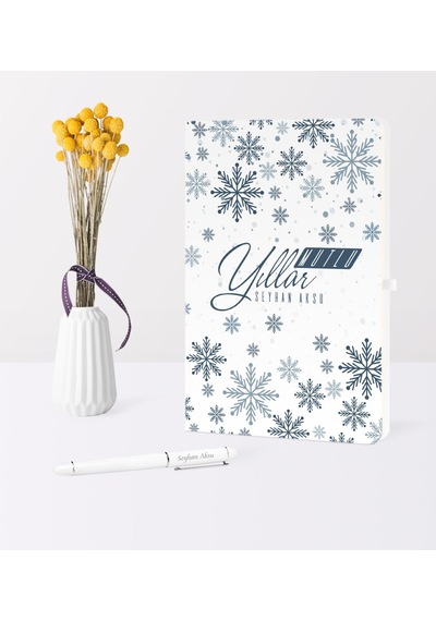Kişiye Özel Yılbaşı Mutlu Yıllar Temalı Beyaz Defter Kalem Seti - 17