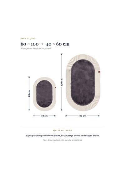 Banyo Paspası Takımı 60x100+40x60 Cm Düz Antrasit Gri & Krem Antrasit Gri - Krem