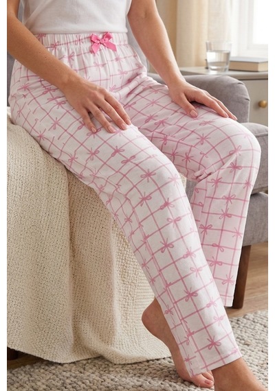 Mataş Kadın Büyük Beden Sandy Kumaş Pijama Altı Battal Boy Rahat Kesim Pembe
