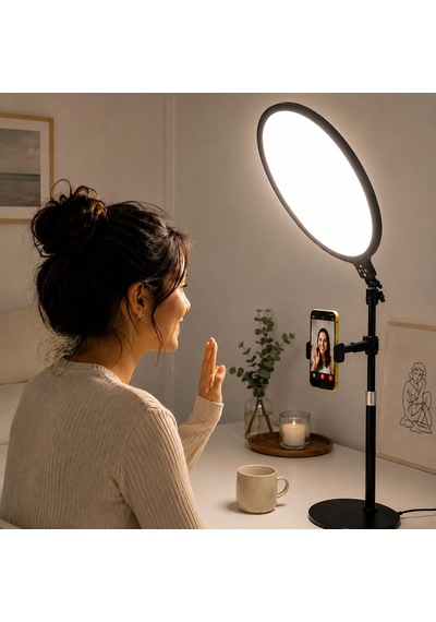12 İnç Ring Light Telefon Tutuculu, 2700k-6500k Ayarlanabilir Işıklı Halka Lamba, Alüminyum Alaşımlı Canlı Yay