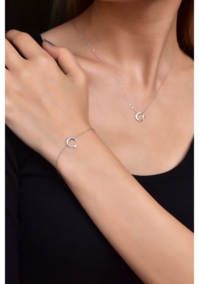 Papatya Silver 925 Ayar Gümüş Rodyum Kaplama Ay Yıldız Kolye ve Bileklik Set
