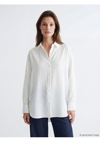 Lcw Modest Ekru Oversize Kadın Gömlek Tunik