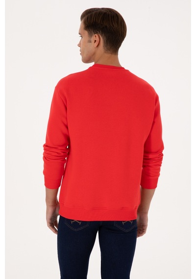 U.S. Polo Assn. Erkek Comfort Fit Bisiklet Yaka Şardonlu Kırmızı Basic Sweatshirt 50313757-VR030