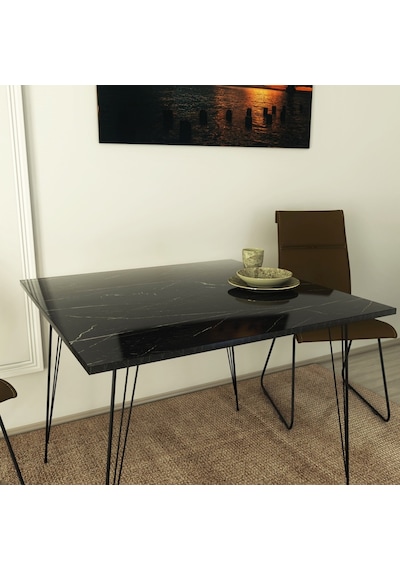 Pasific Home Sandalf Metal Ayaklı Mutfak Masası Kare 90x90 Siyah Mermer