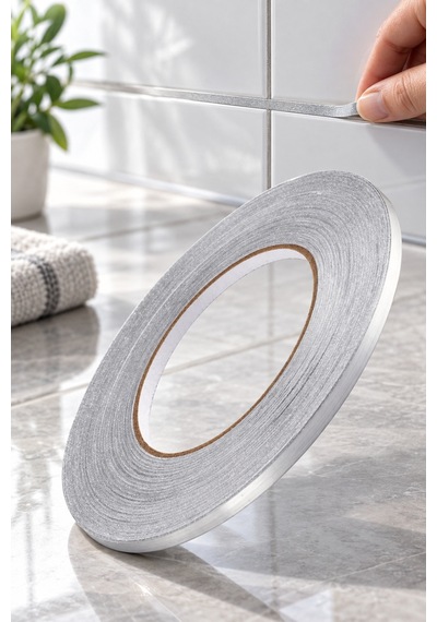 5 Adet Fayans Arası İzolasyon Bandı Kendinden Yapışkanlı Şerit Bant, Duvar Ve Karo Zemin İçin, Gri Silver , Tile Gap Tape