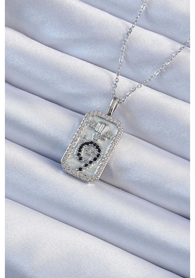 Gümüş Renk Zirkon Taşlı Minimal Papatya Figürlü Tarot Kolye - Ebj240920w28208 Akuamarin