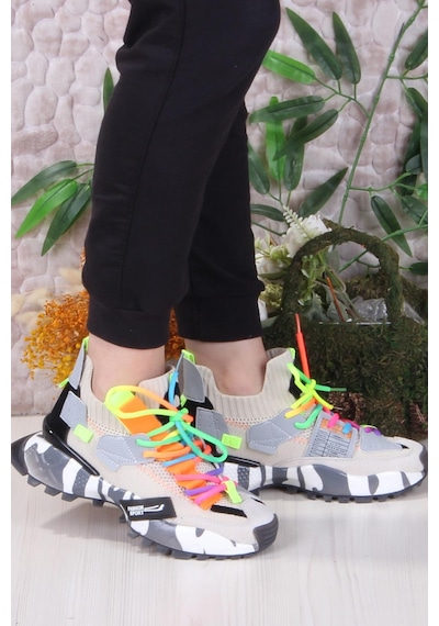 Fort Gj Elanur Rahat Kalın Taban Özel Tasarım Sneaker Kadın Spor Ayakkabı Bej