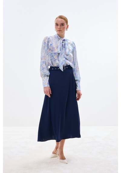 Sateen Kemerli Saten Etek - Lacivert-137016 Lacivert