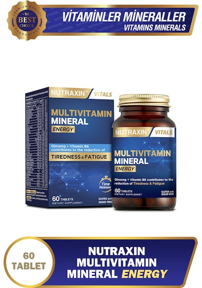 Nutraxin Multivitamin Mineral Energy Complex 60 Tbl - Magnezyum, Taurin, Kolin, Panax Ginseng, Q10