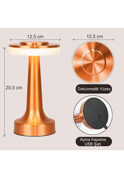 Hymark Retro Şarjlı Dekoratif Dokunmatik Metal Masa Lambası 3 Ren