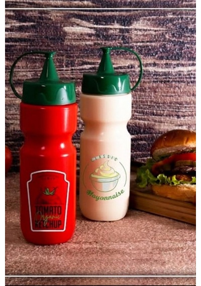 2 Li Sos Şişesi Seti 660 Ml, Kapaklı Plastik Ketçap Ve Mayonez Şişesi Şef Sosluk 2 Li Set Kırmızı - Beyaz