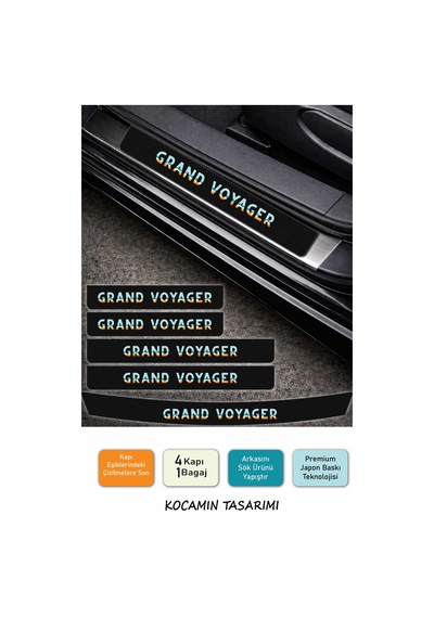 Premium Chrysler Grand Voyager Karbon Kapı Eşiği Koruma Seti 4 Kapı 1 Bagaj 5 Parça Dayanıklı Folyo