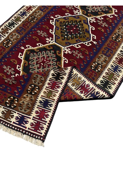 El Dokuması Uşak Eşme Kilimi 120x230 Kök Boyası %100 Doğal Yün Kilim Renkli