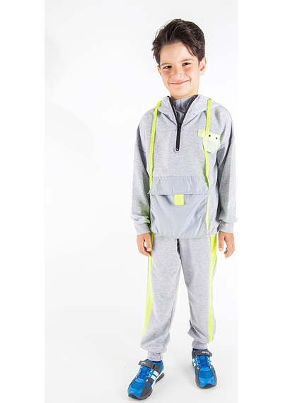 Baby&Kids Neon Detaylı Kapüşonlu Erkek Çocuk Eşofman Takımı Gri