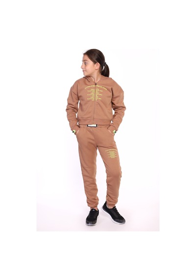 Toontoy Kids Toontoy Kız Çocuk Baskılı İçi Pamuklu Eşofman Takımı Füme