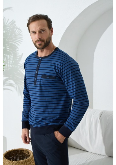 Kly 9246 Erkek Yaka Reçme Düğmeli Pijama Takım 001